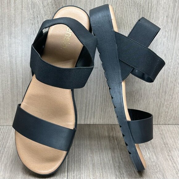 Kensie Everlee Sandals Womens Sz 8.5M Elastic Straps Open Toe Summer Wedge Black - Picture 8 of 12